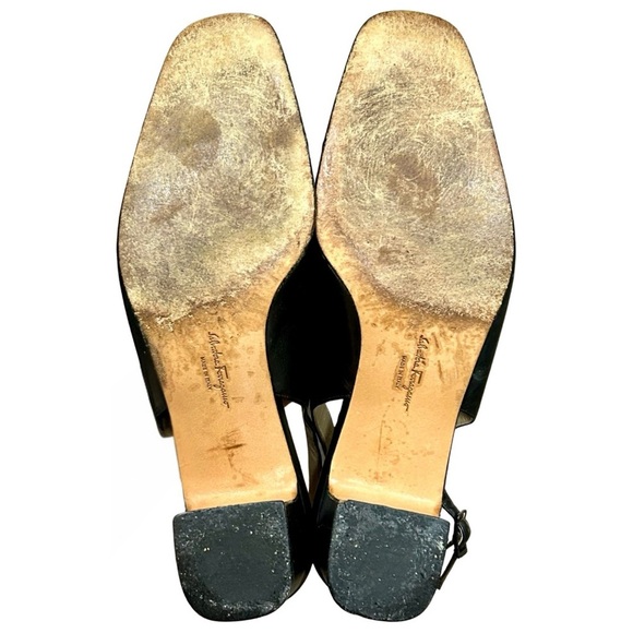 Salvatore Ferragamo Black Leather Slingback Heels with Gold Hardware – Size 8B - Picture 6 of 7